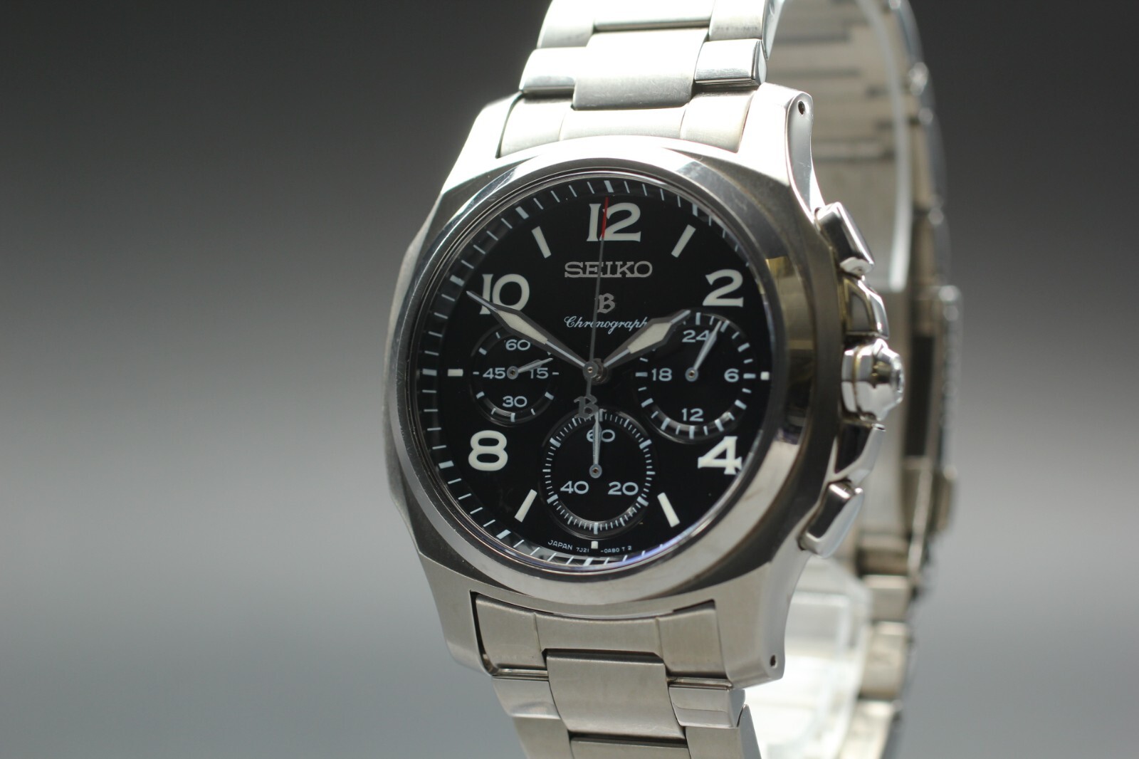 シリコマート Exc+5] SEIKO Brightz 7J21-0AA0 Quartz Black Dial Chronograph