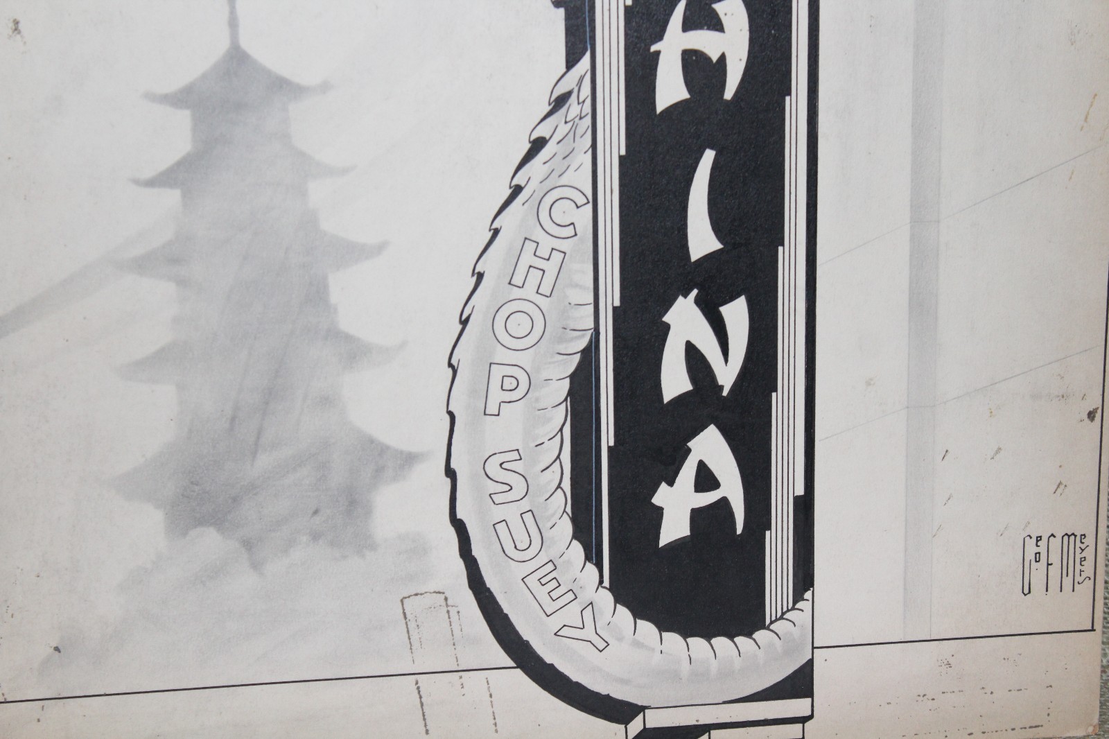 ORIGINAL 1930's OLD CHINA CHOP SUEY DRAGON PORCEALIN NEON SIGN CONCEPT ART