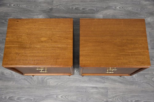 Pair European Walnut Nightstands Mid Century Modern