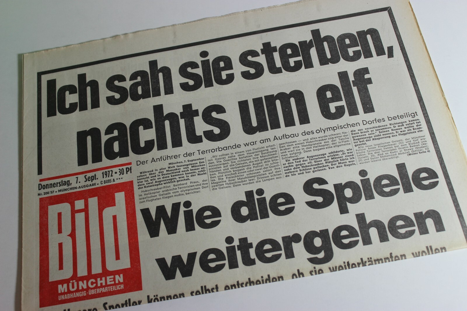 BILDzeitung 07.09.1972 September Olympia 1972 Olympische Spiele