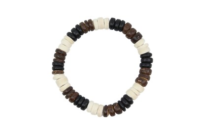 Coconut Shell Bracelet - 7'',Brown Black & Beige Coconut (Thick), Hawaiian Surfer