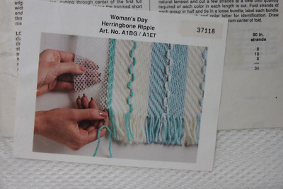 WOMAN'S DAY HERRINGBONE RIPPLE WOVEN AGHAN kit Turquoise Aqua Winter White
