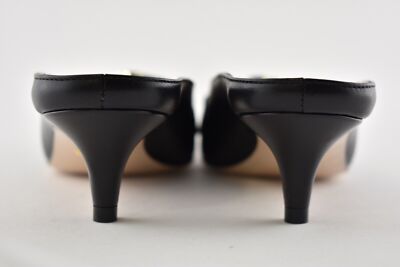 Pre-owned Gucci Zumi Black Leather Silver Gold Gg Kitten Heel Mule Slide Loafer Pump 37