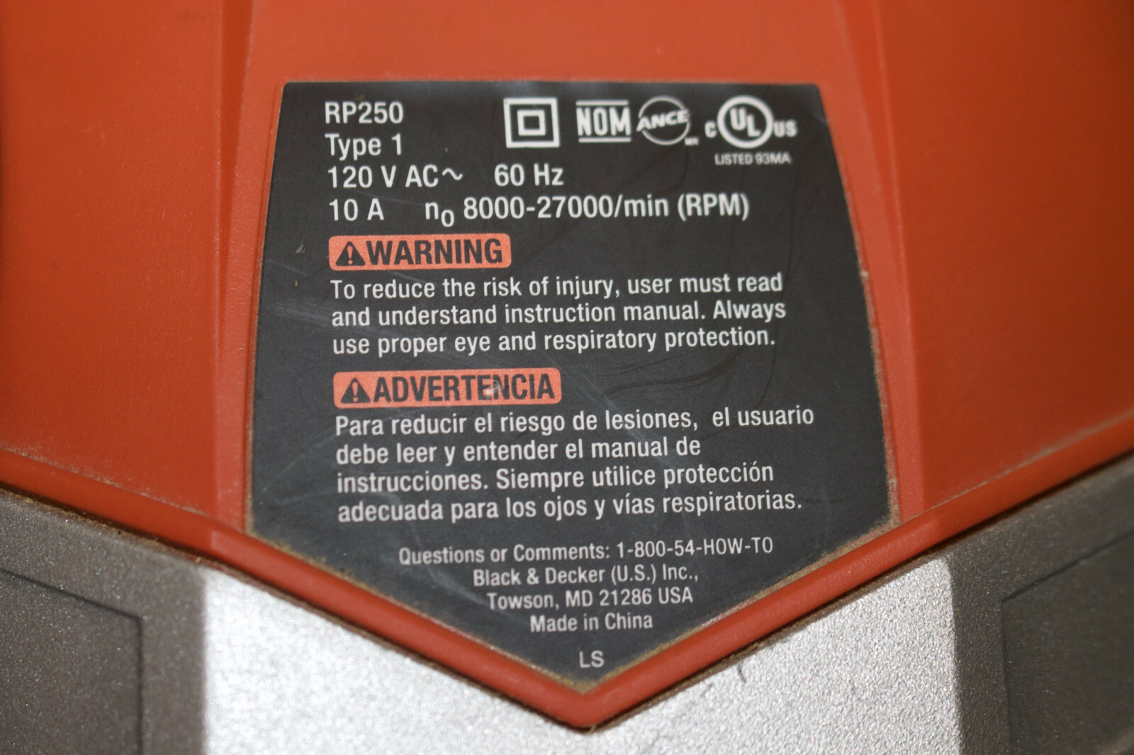 Black & Decker RP250 Plunge Router 10Amp 8000-27000 RPM 1/4