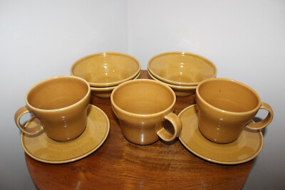 IKEA EARTHENWARE MATCHING VARIETY SET 9PCS 4 BOWLS 3 CUPS 2 SAUCERS GOLDEN-YELLW