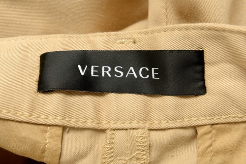 Pre-owned Versace Men's Beige Flat Front Chino Casual Pants Us 38 It 54