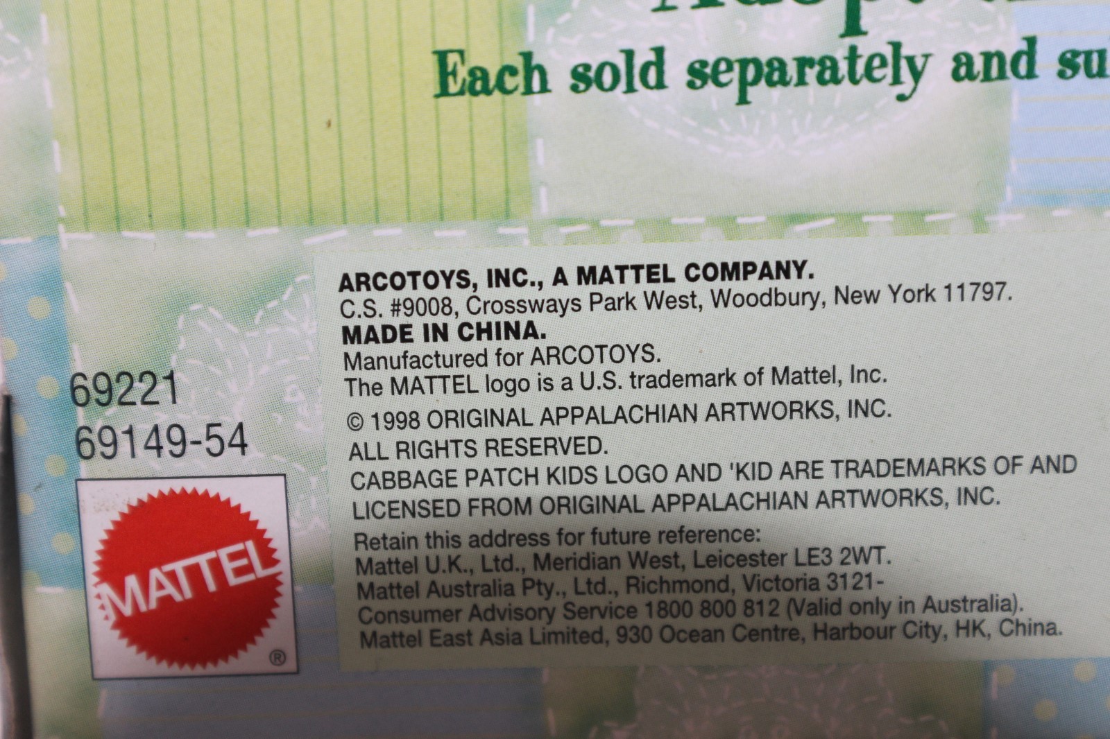 Vintage 1998 Cabbage Patch Kids Mini Beanbag Collectible 