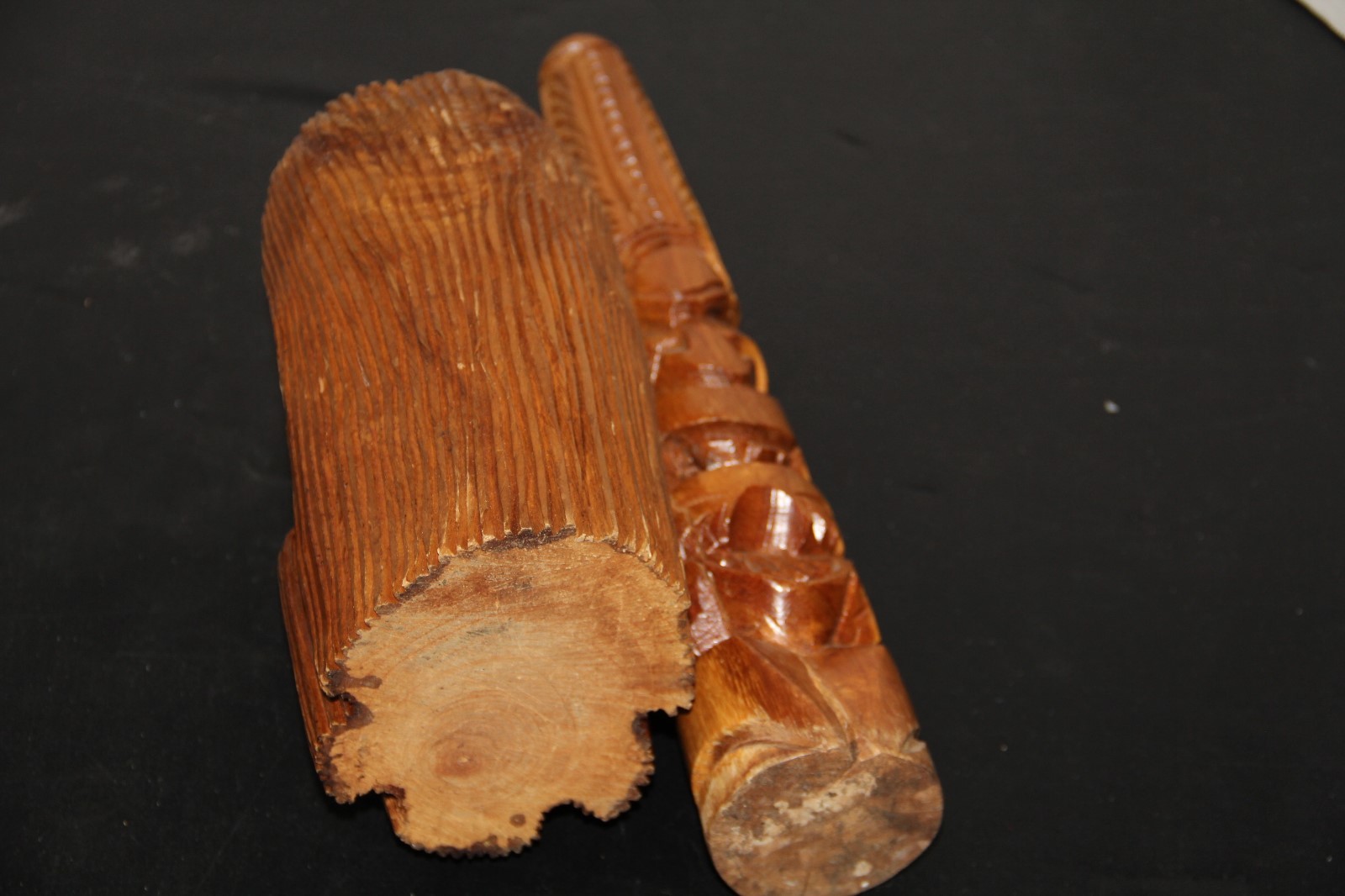 Asian Wooden Face Statue and Wooden Totem, origin unknown