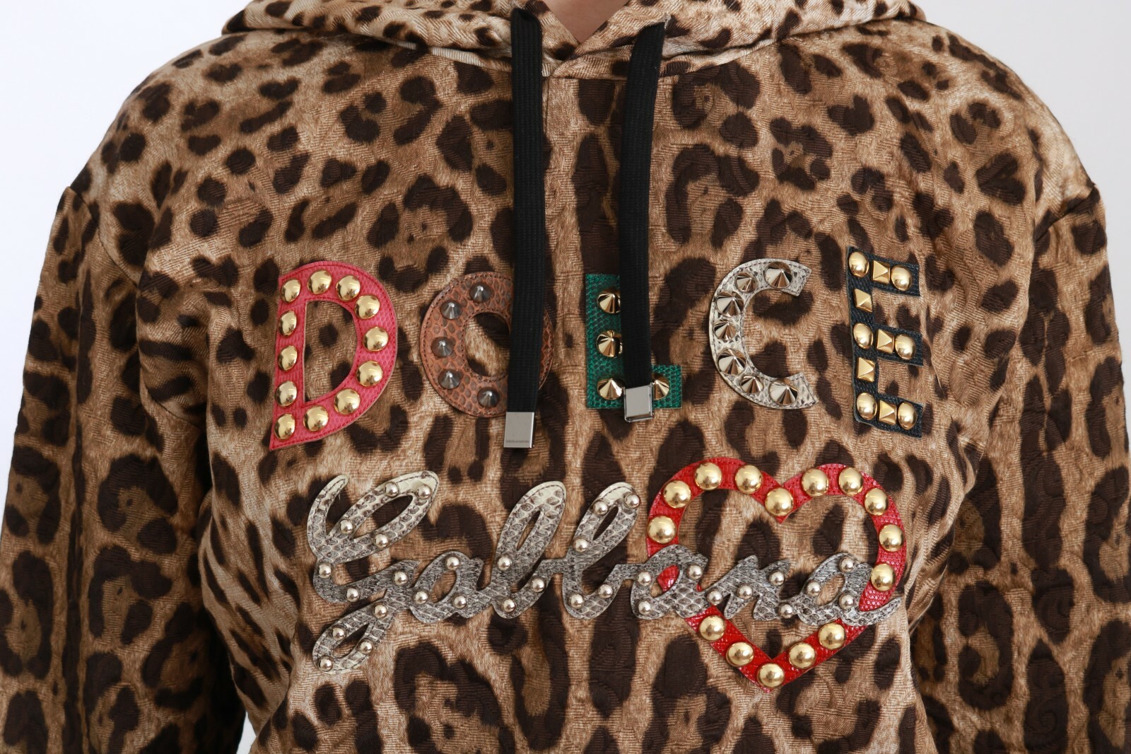 Pre-owned Dolce & Gabbana Sweater Hooded Studded Ayers Leopard It36 / Us2 / S Rrp $2800 In Brown