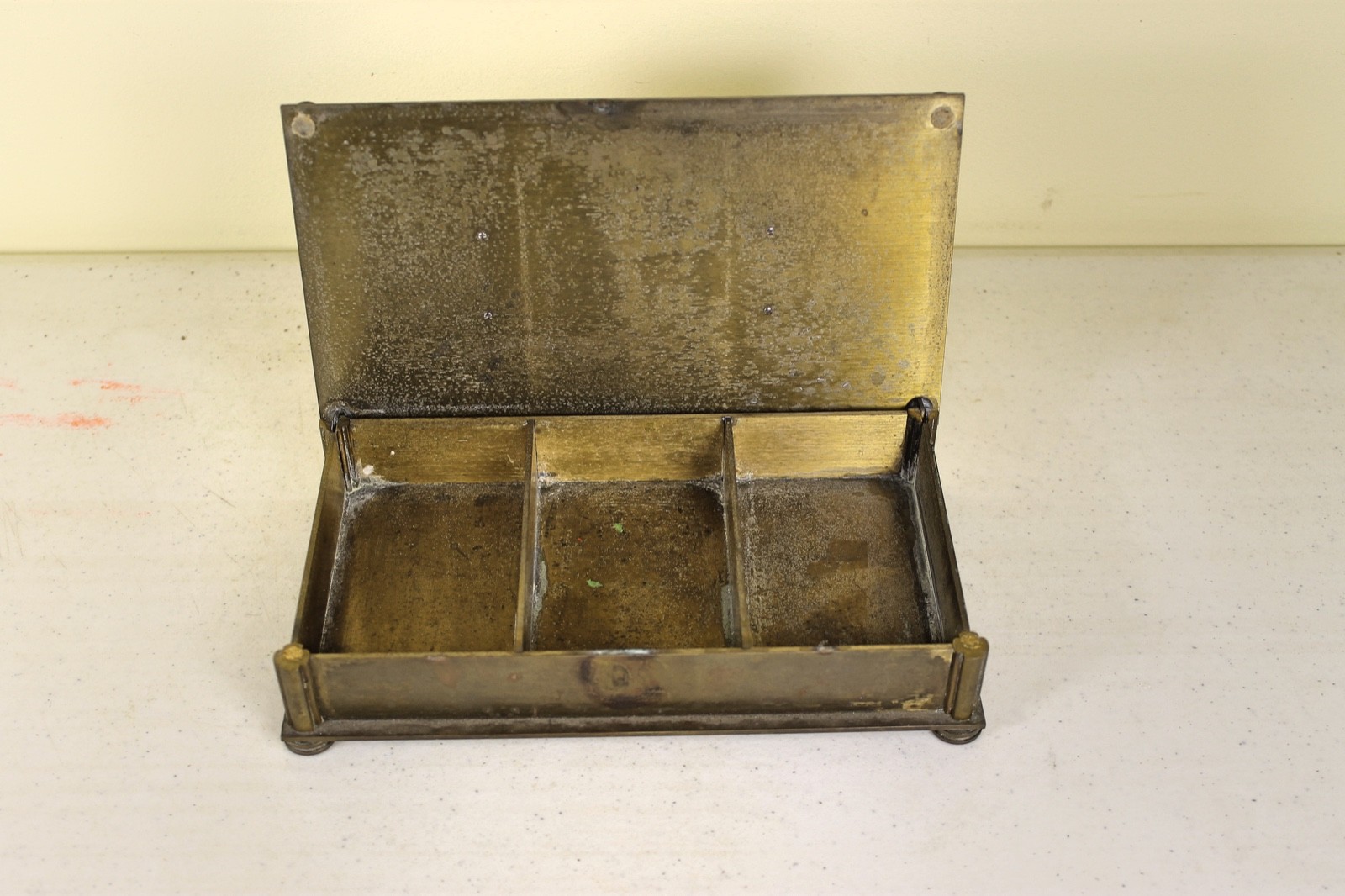 Vintage Heavy Footed Brass Box 3 Compartment