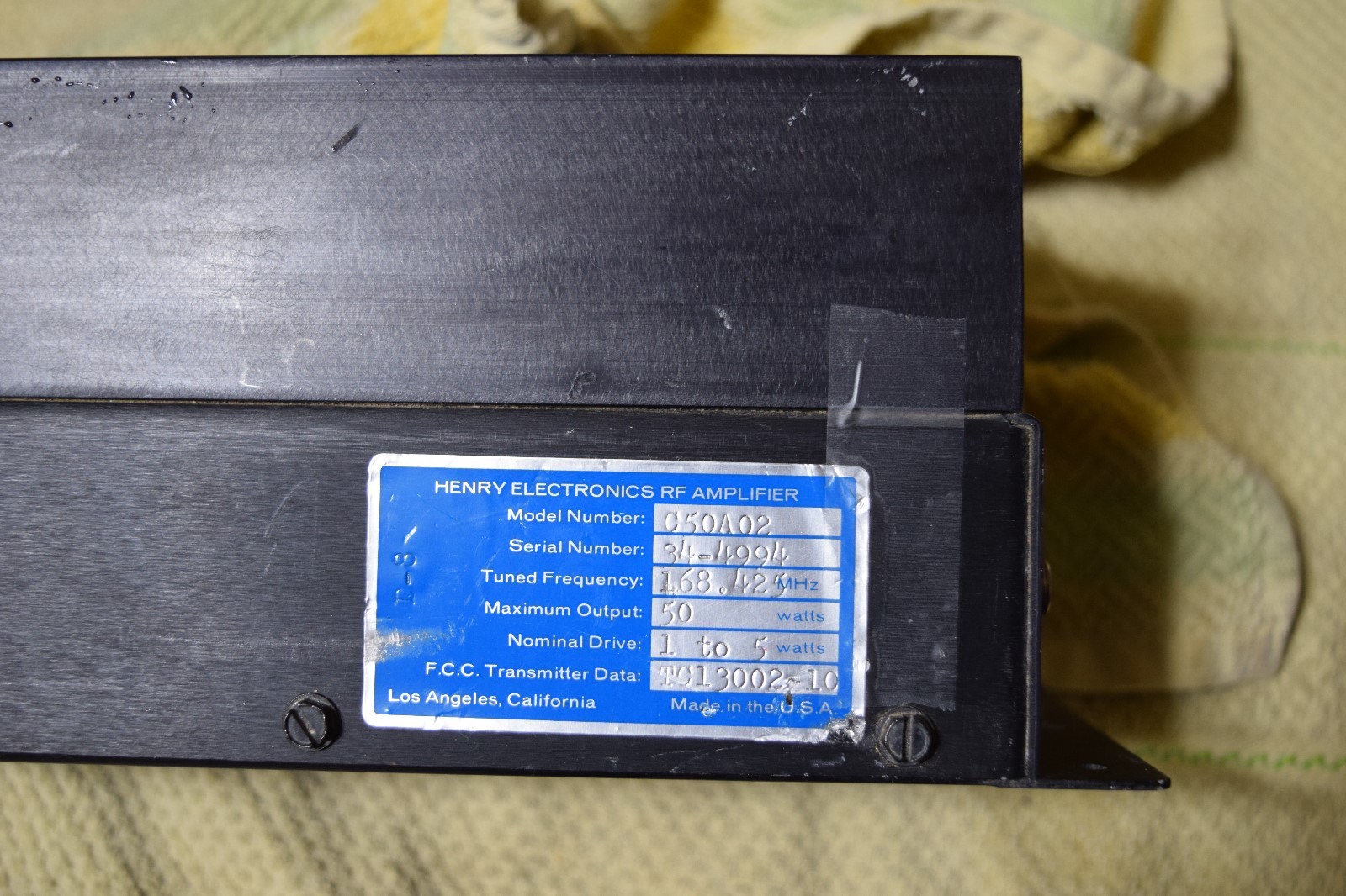 Henry VHF Amplifier 1-5 Watts IN and 50 watts OUT.      C50A02