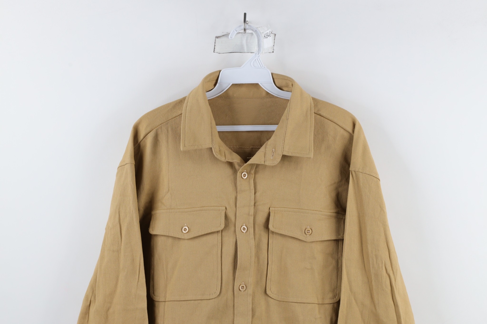 Vtg 90s Streetwear Mens L Faded Cotton Twill Collared Button Shirt Wheat Brown