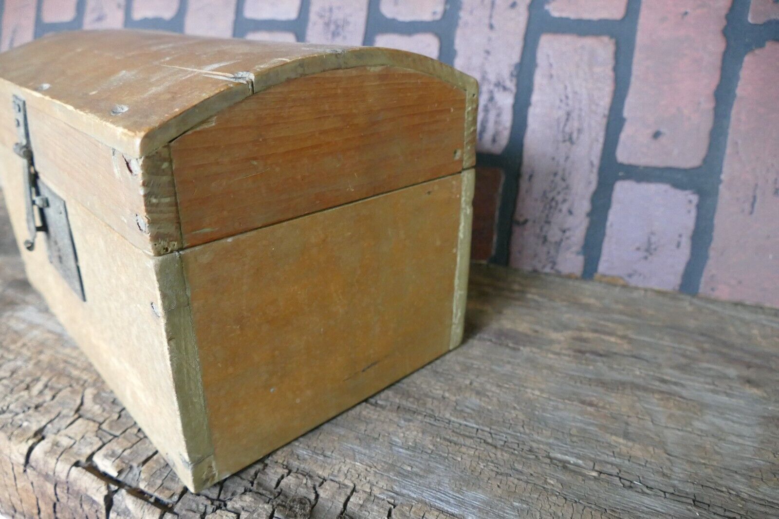 antique primitive 19th c dome top Document box square nails snipe hinges