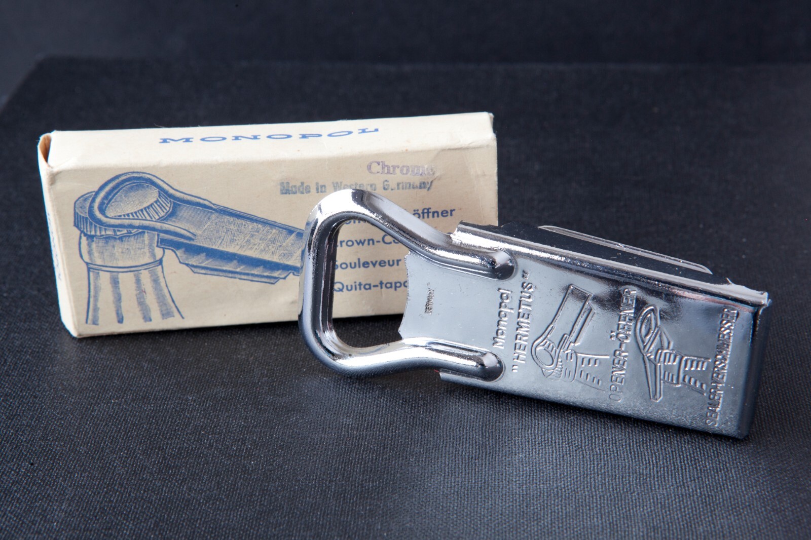 Vintage  Monopol Chrome Crown Cork Opener Bottle Sealer Made in Western Germany
