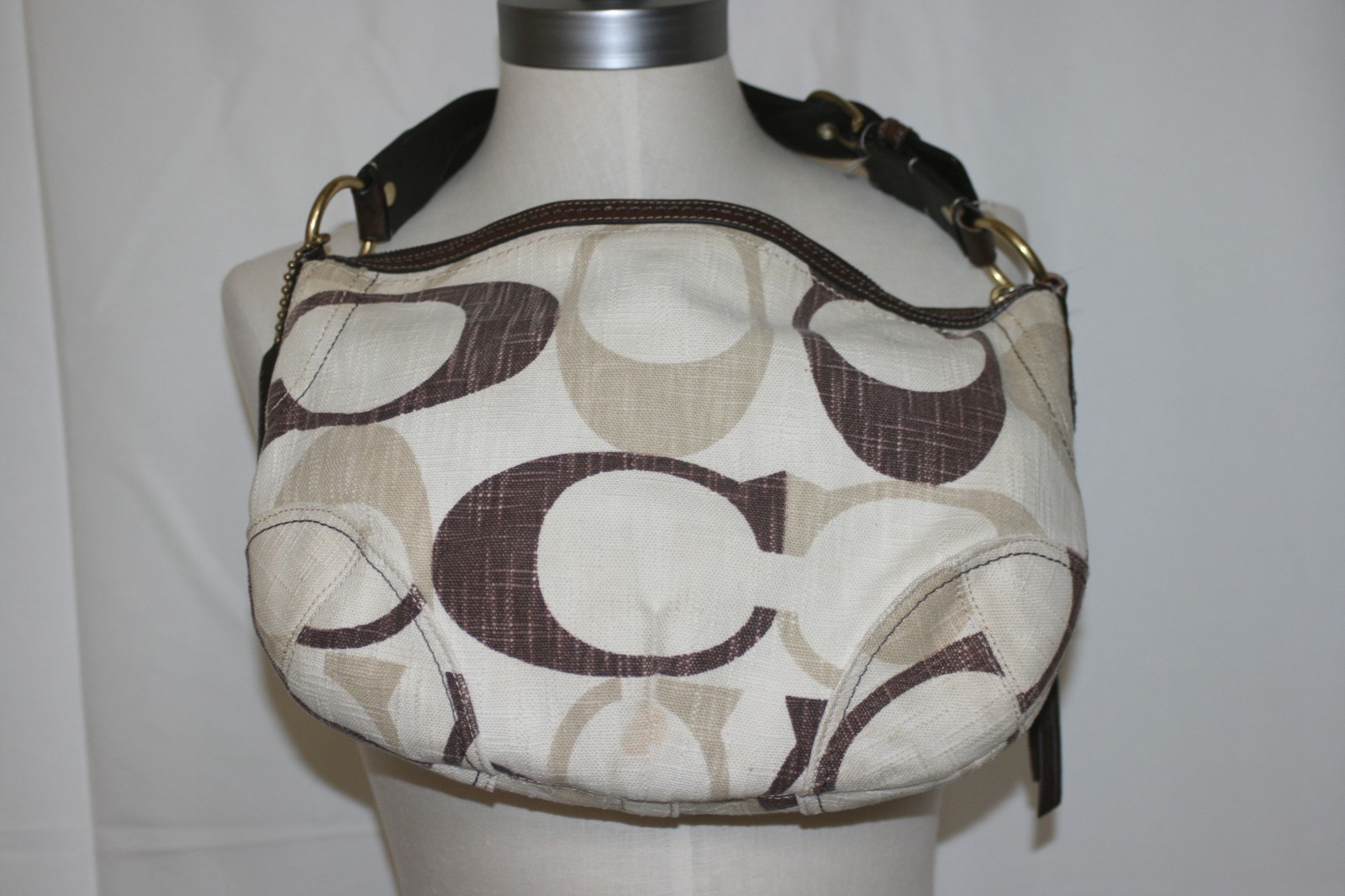 Coach Signature Khaki Canvas Hobo Bag