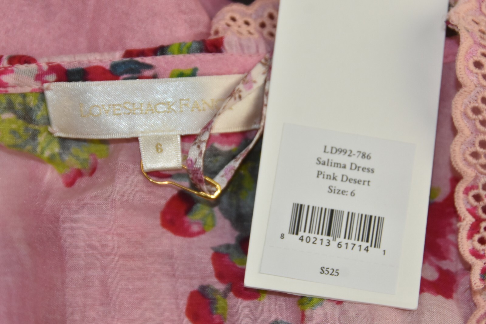 Pre-owned Loveshackfancy $575  Salima Dress Pink Desert Silk Floral Eyelet Embroidery 6 In Pink Green