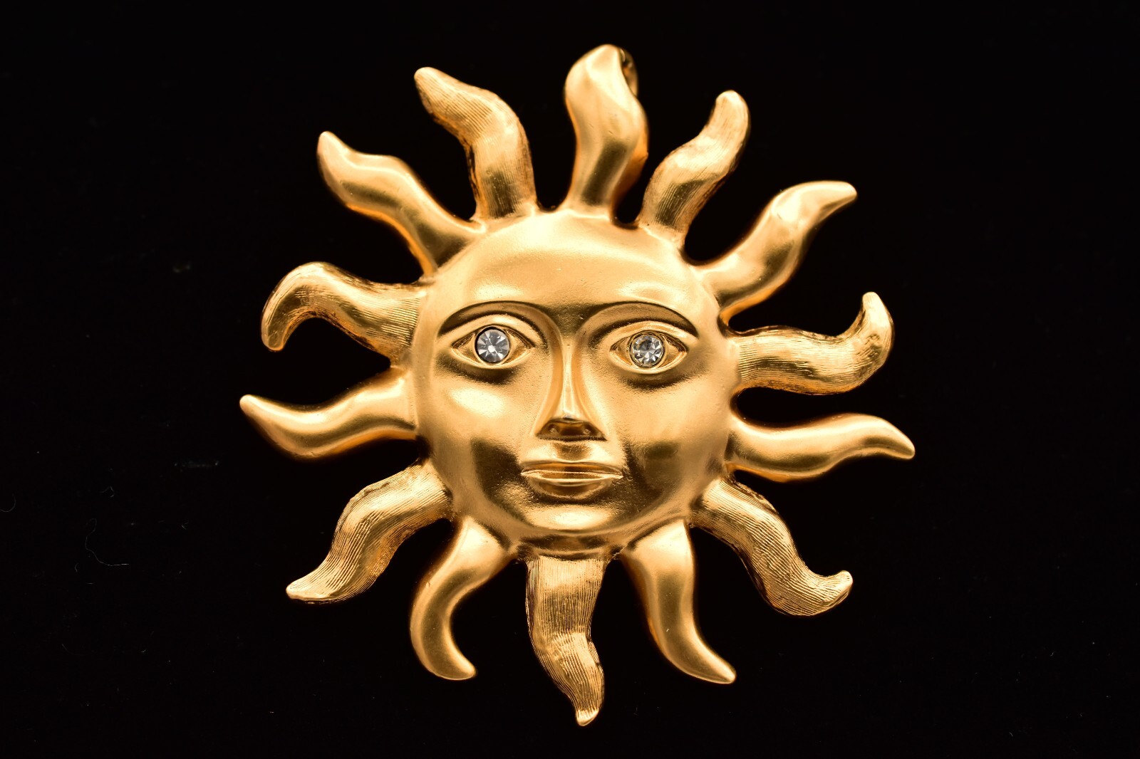 Avon Vintage Sun Brooch Pin Brushed Gold Matte Crystal Avon Vintage Sun Brooch Pin Brushed Gold Matte Crystal