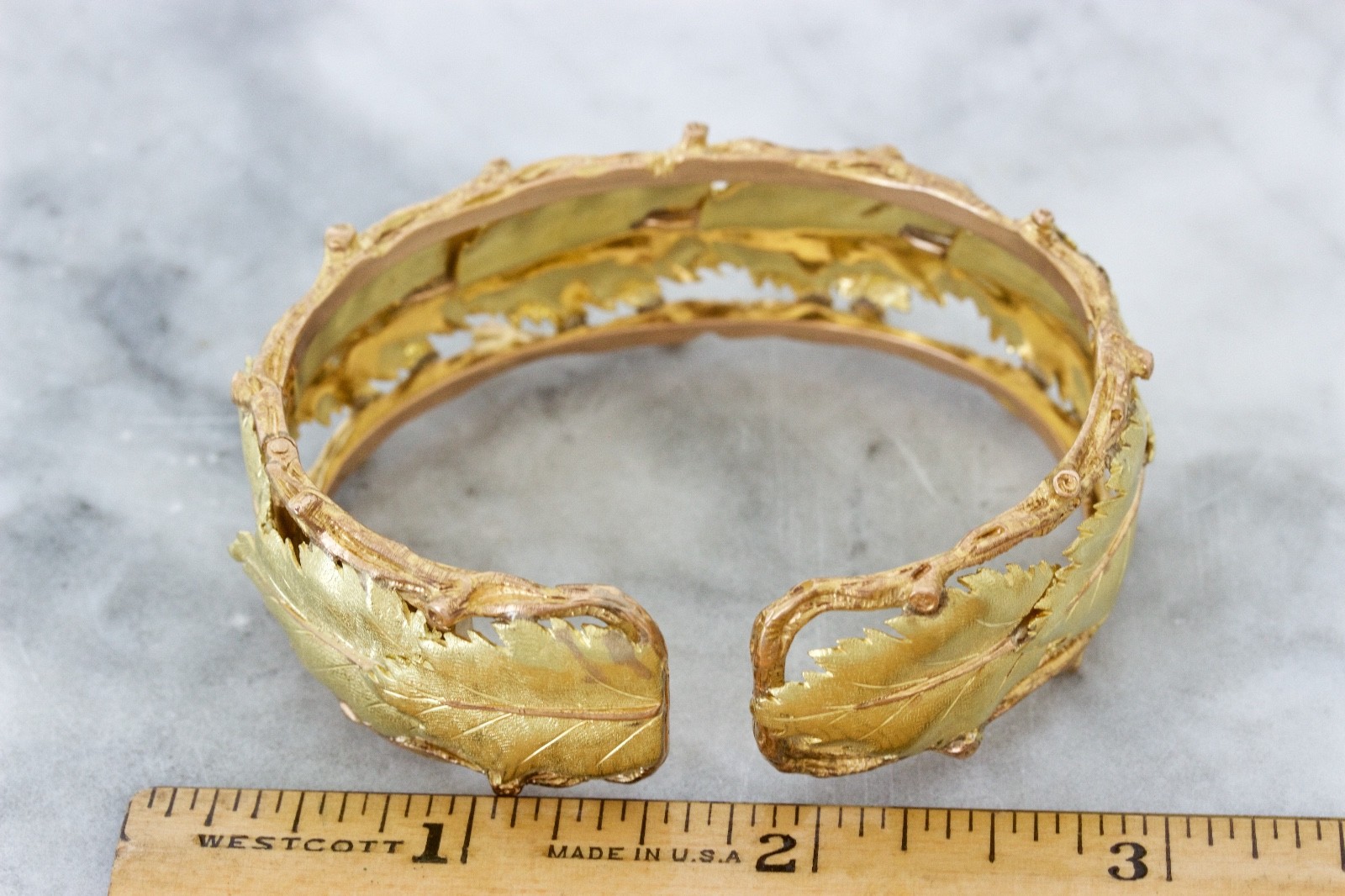 Vintage Buccellati Leaf Cuff Bracelet 18k Multi Tone Gold 1960s Estate Designer