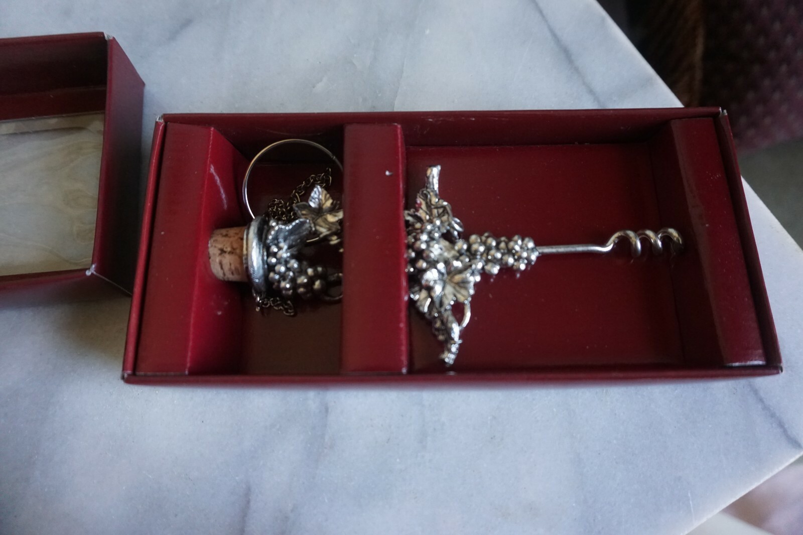 Arthur Court Silverplate Corkscrew Wine Bottle Cork Stopper Set Grape Design~NIB