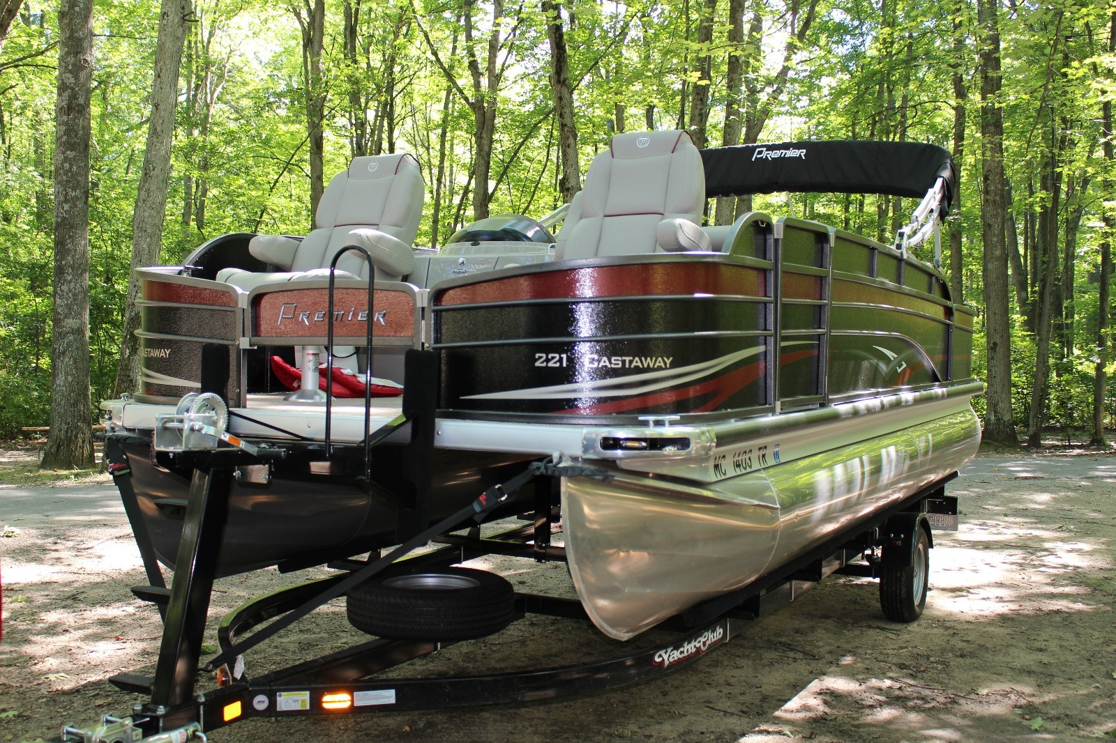 2013 Premier Castaway 24' Pontoon Boat/Trailer, Reclining Seats, Couch, 2 Wells