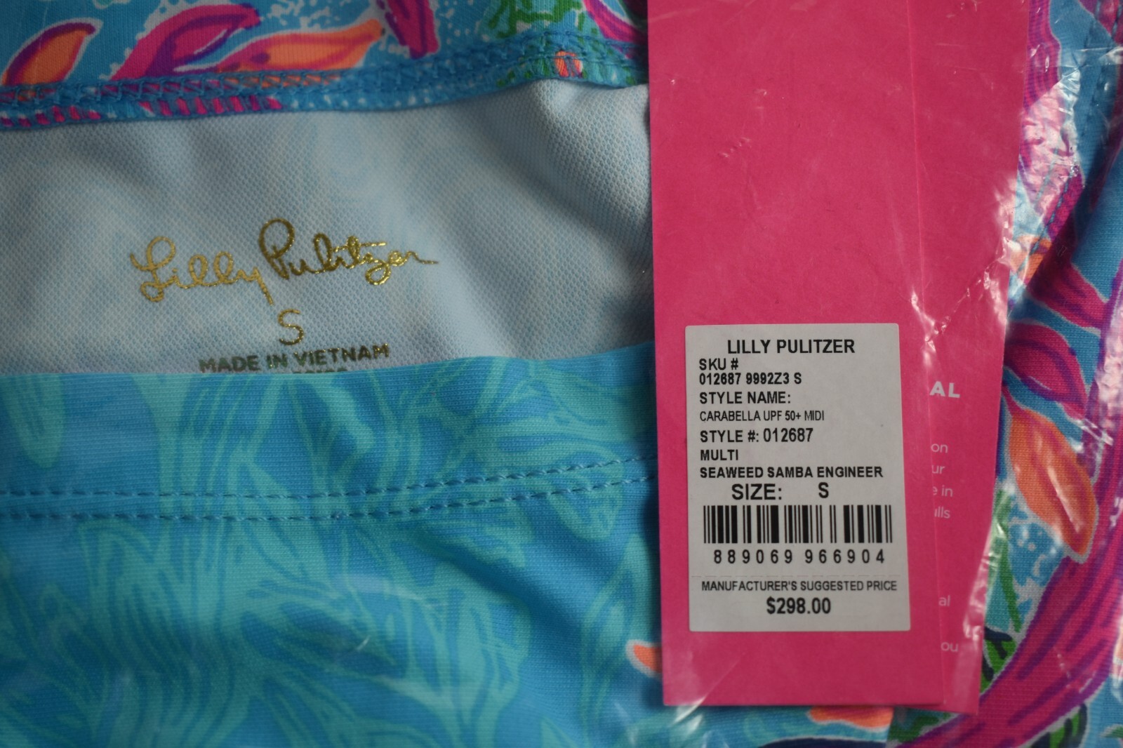 Pre-owned Lilly Pulitzer $298  Carabella Chillylilly Midi Dress Seaweed Samba S M L In Blue Pink Orange