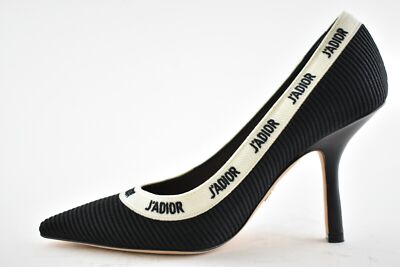 Pre-owned Dior J'a Ja Black White Ribbon Logo Embroidered Cotton Heel Pump 39