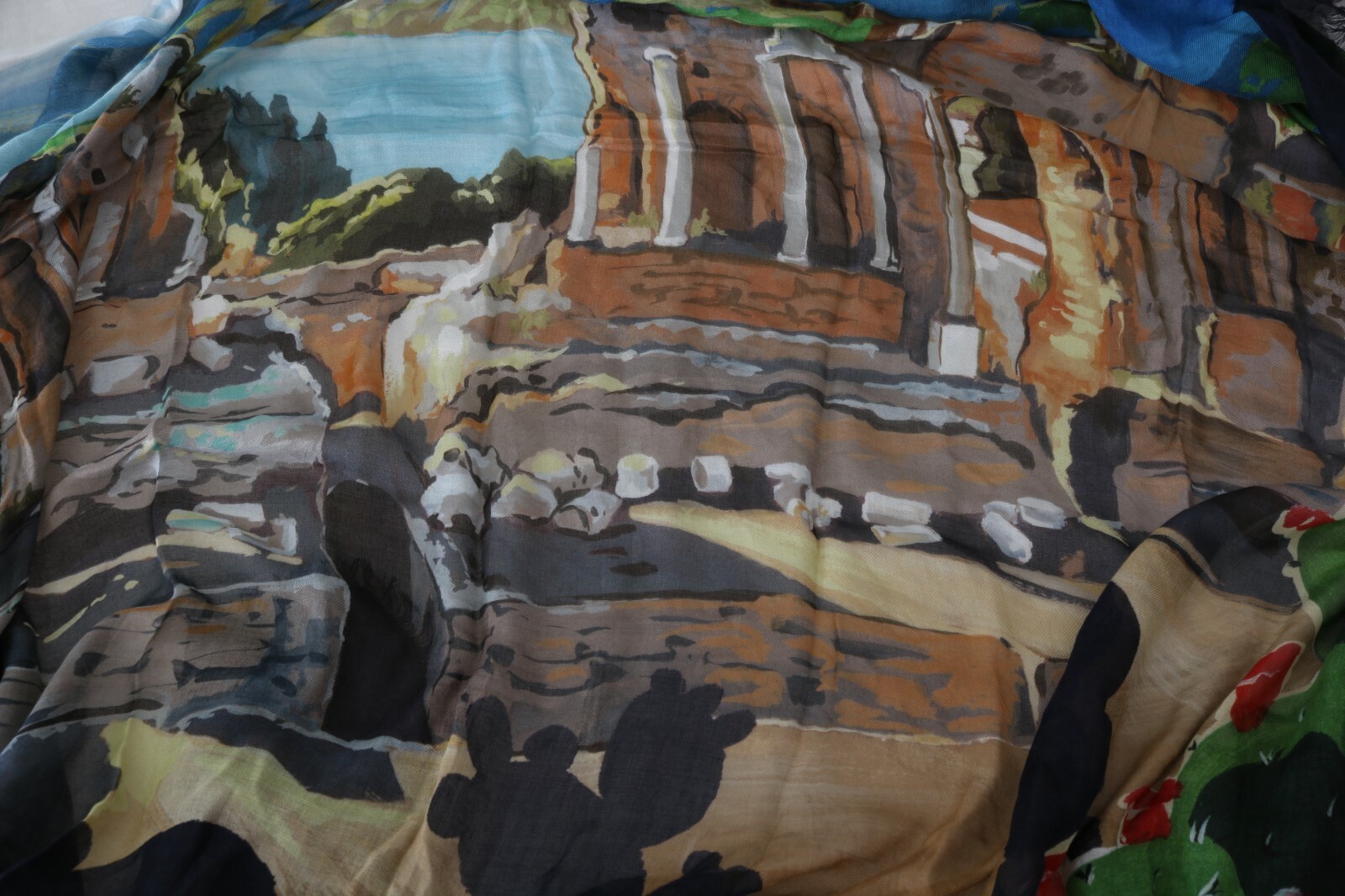 Pre-owned Dolce & Gabbana Scarf Modal Multicolor Taormina Wrap Shawl 135cm X 130cm $550