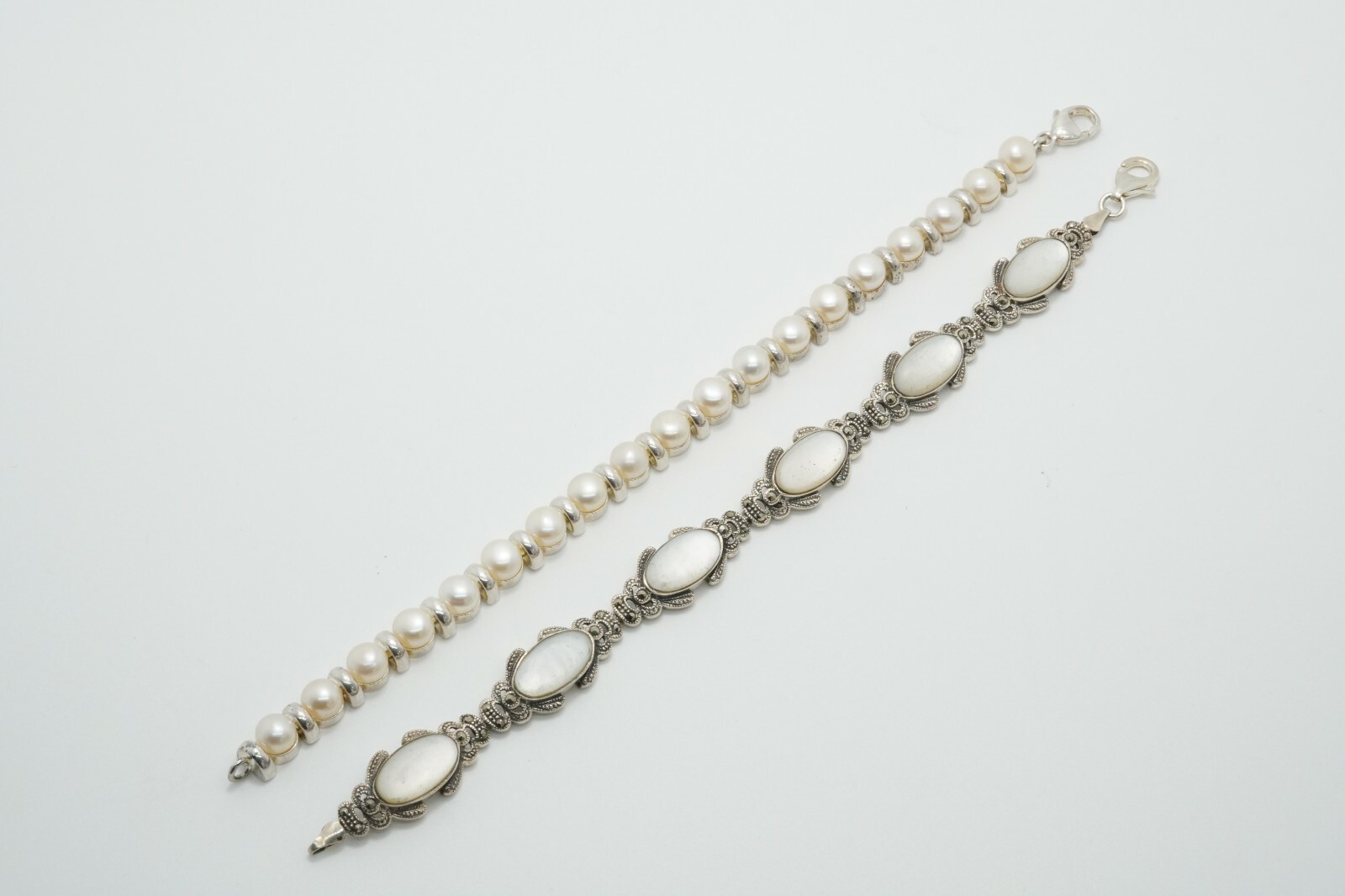 LOT of 2 Sterling Silver Pearl & Mother of Pearl Link