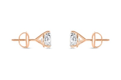 Pre-owned Shine Brite With A Diamond 5 Ct Round Earrings Studs Solid 14k Rose Gold Brilliant Cut Screw Back Martini In White/colorless