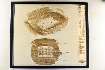 Jordan Hare Stadium Blueprint Wood Engraved Plaque
