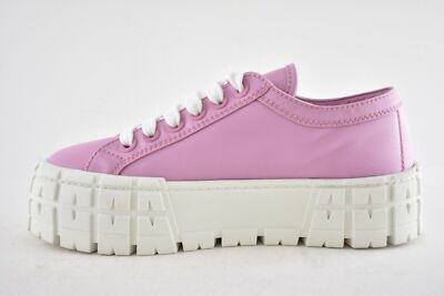 Pre-owned Prada Pink Nylon White Platform Lug Sole Lace Flat Low Top Trainer Sneaker 37.5