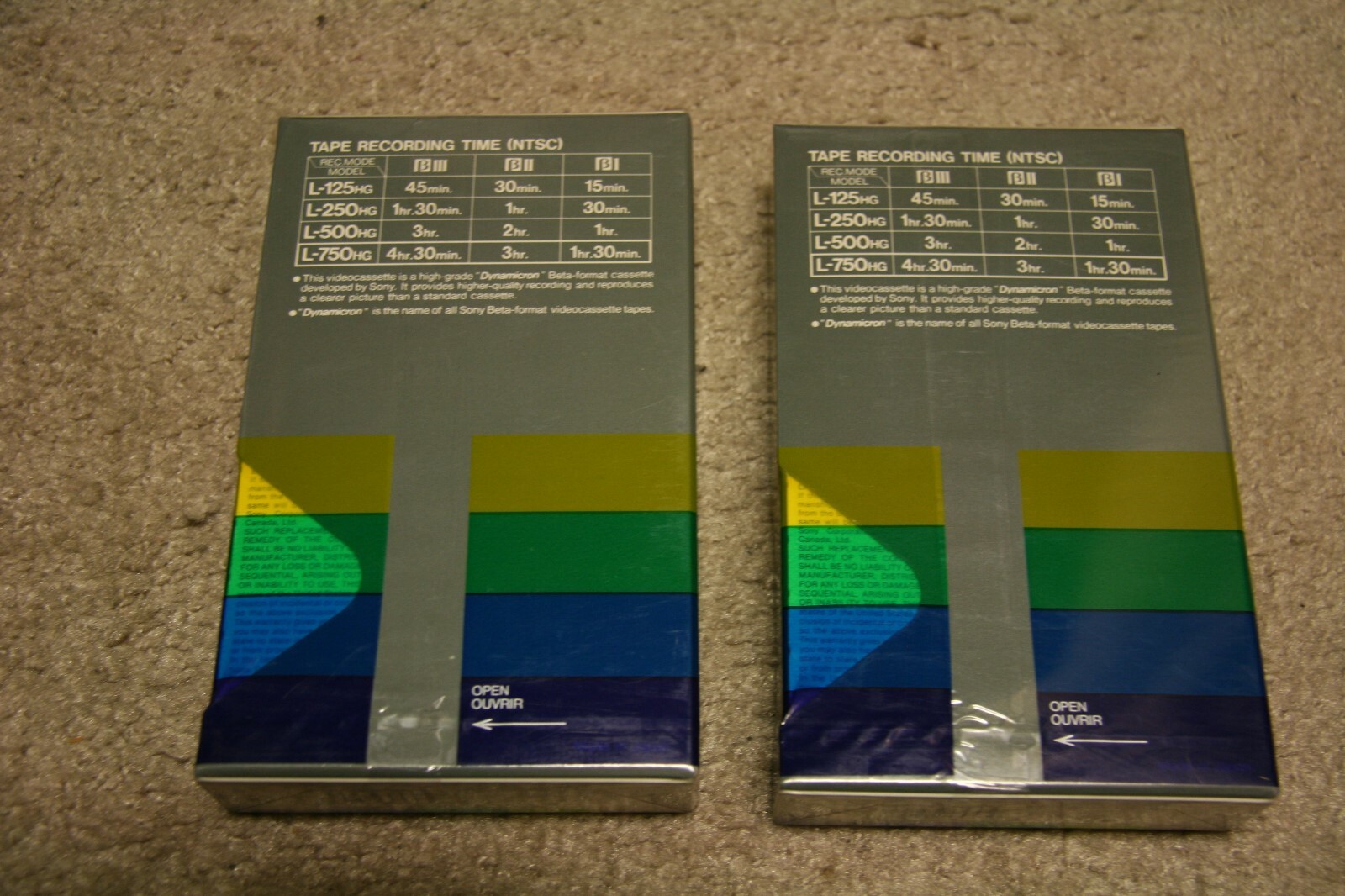 2 SONY DYNAMICRON L-750HG BETA CASSETTE TAPES NEW AND SEALED