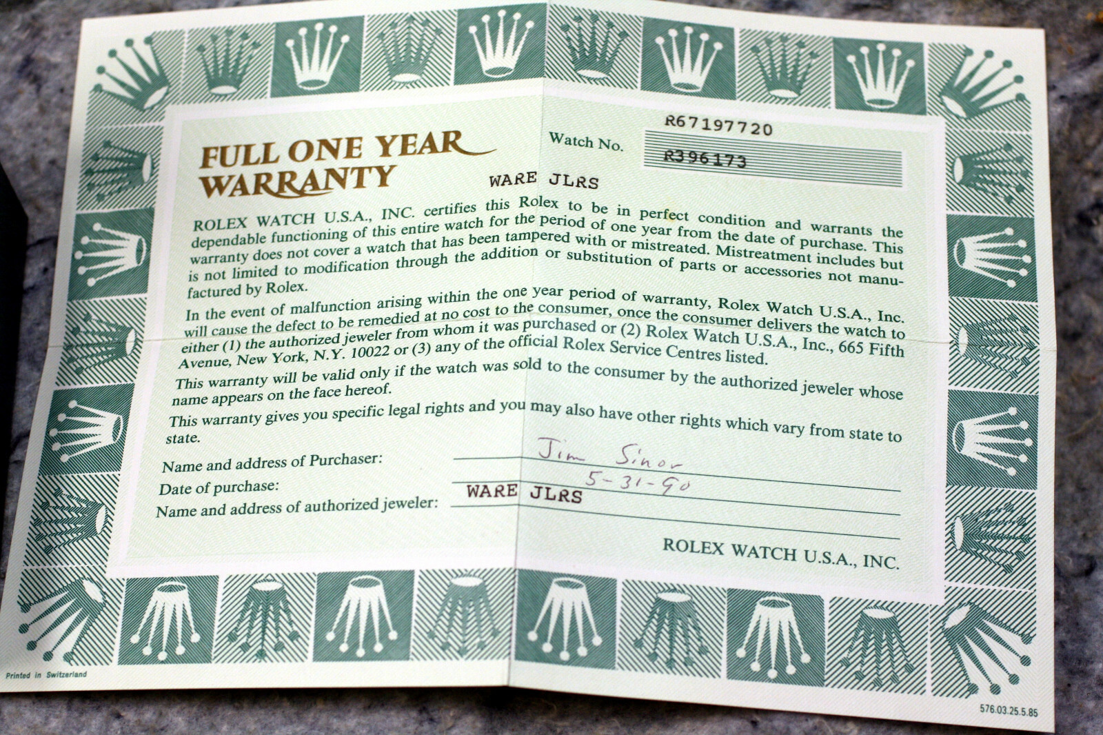 1989 VINTAGE ORIGINAL ROLEX GREEN LADIES WATCH BOX W/Extras