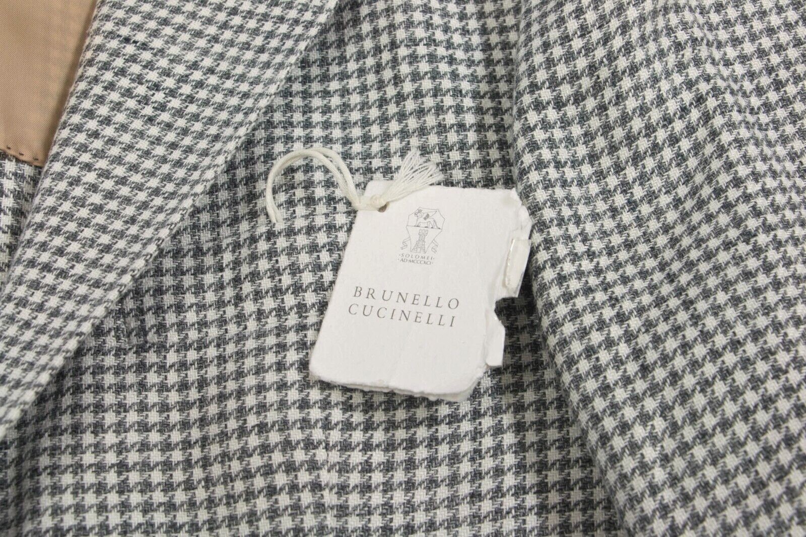 Pre-owned Brunello Cucinelli $3295  Men's Houndstooth Sport Coat With Logo Buttons A248 In Ivory + Charcoal Gray Print