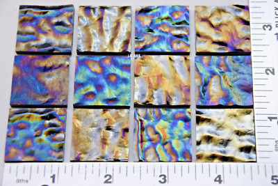 0100.24- IRIDIZED TEXTURED SOFT RIPPLE BLACK 1'' x 1'' BULLSEYE GLASS BASES 90 COE