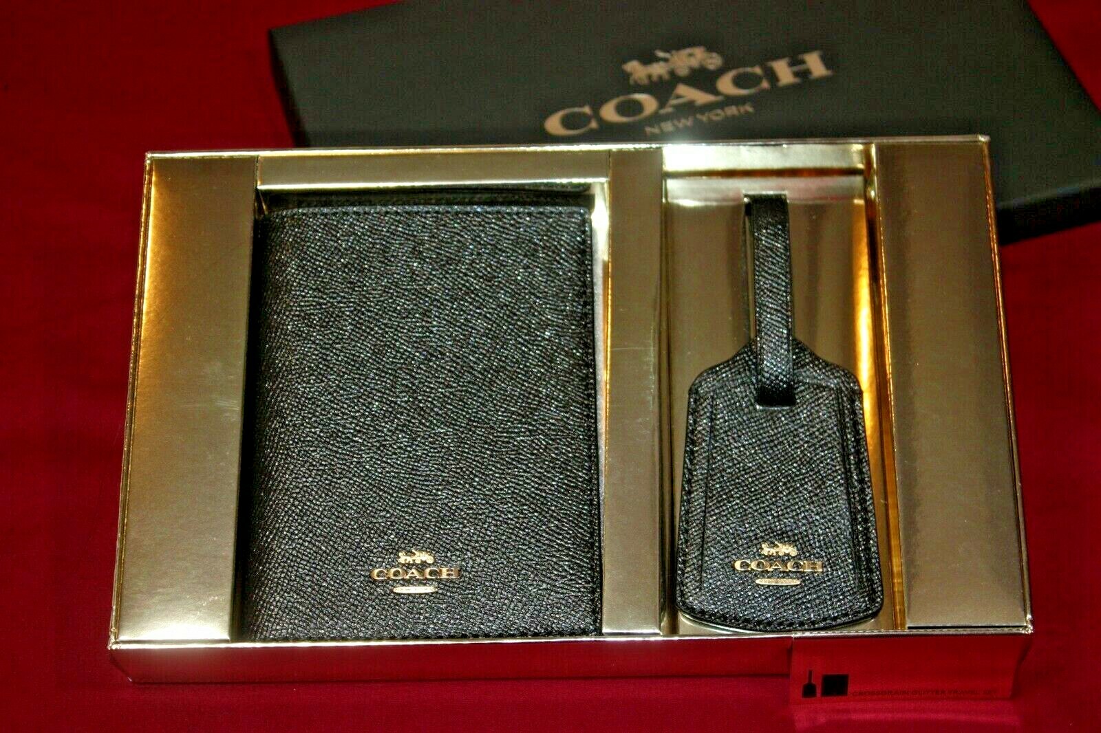 Coach Passport Holder & Luggage Tag Boxed Crossgrain Glitter Travel Set F38651