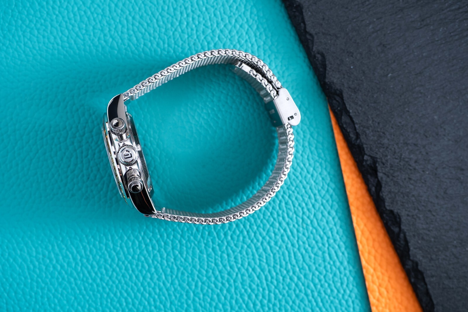 Pre-owned Pagani 40mm Automatic Mechanical Watch Silver Chrome Rainbow Cubics With Mesh Strap