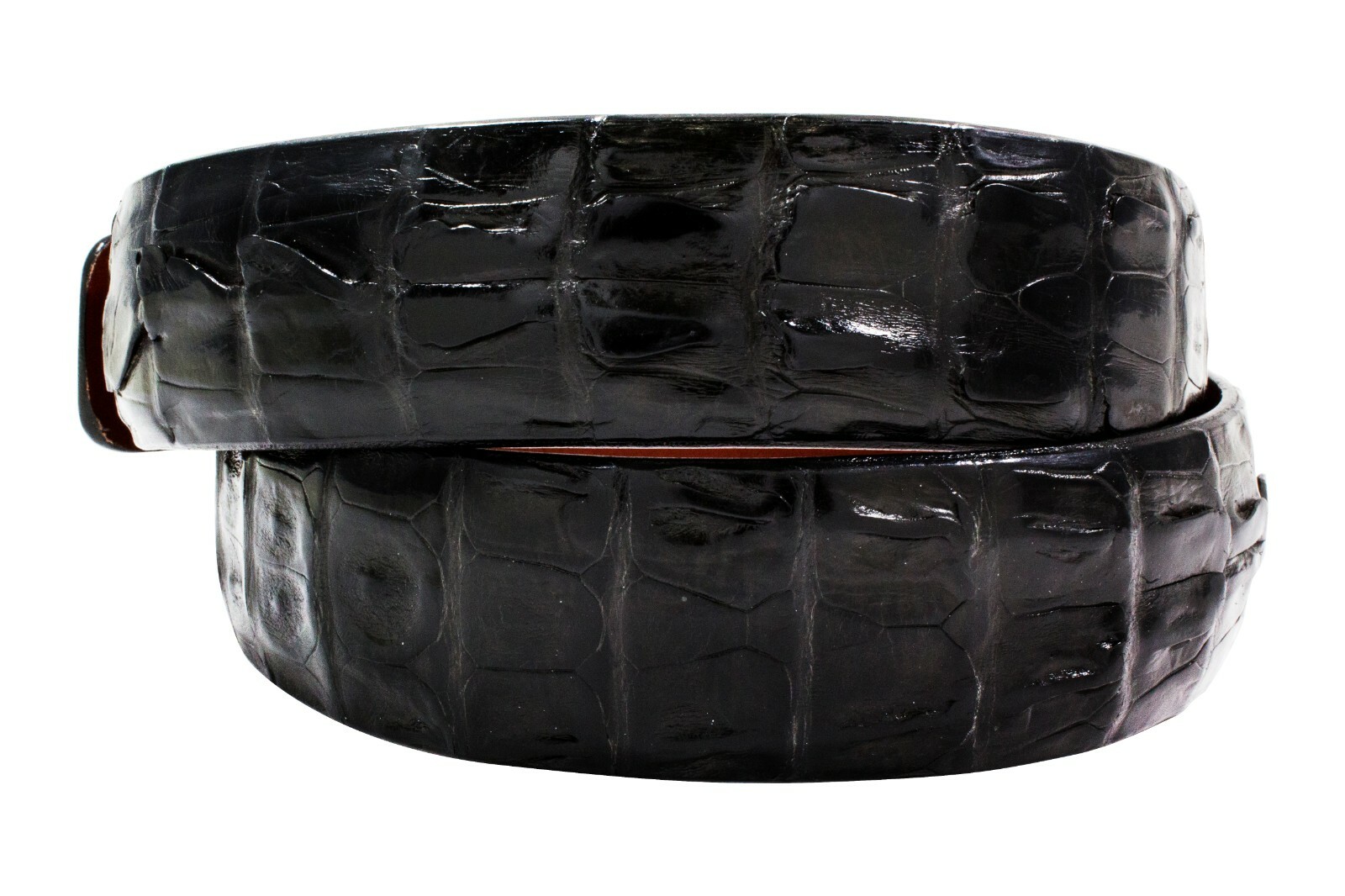 Pre-owned Handmade Authentic Black Alligator Double Tail Leather Belt (made In U.s.a)