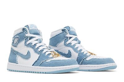 Pre-owned Jordan Air  Wmns Air  1 Retro High Og 'denim' Dm9036-104 In White/worn Blue/metallic Gold