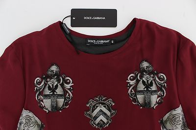 Pre-owned Dolce & Gabbana Red Knight Print Silk Blouse T-shirt Top It42/ Us8 /m Rrp $1200