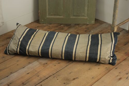 Antique Ticking French Bolster body pillow striped blue indigo feather insert 