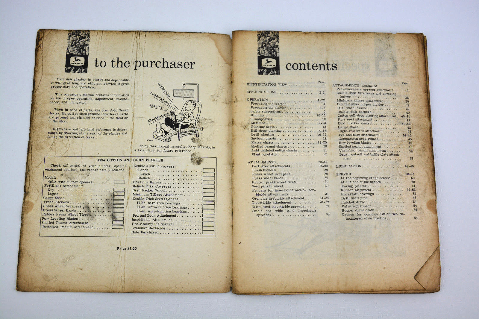 John Deere 493A Cotton and Corn Planter Operator's Manual OM-B25385 493 A