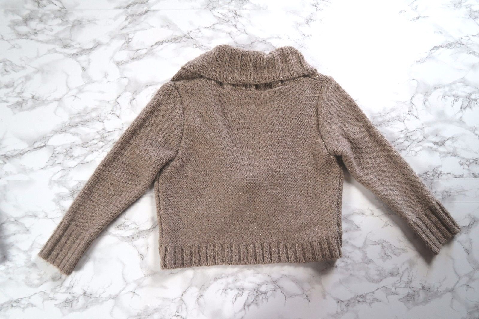 Liz Lange Maternity Shrug Bolero Cropped Sweater Tan Long Sleeve Satin Bow XS