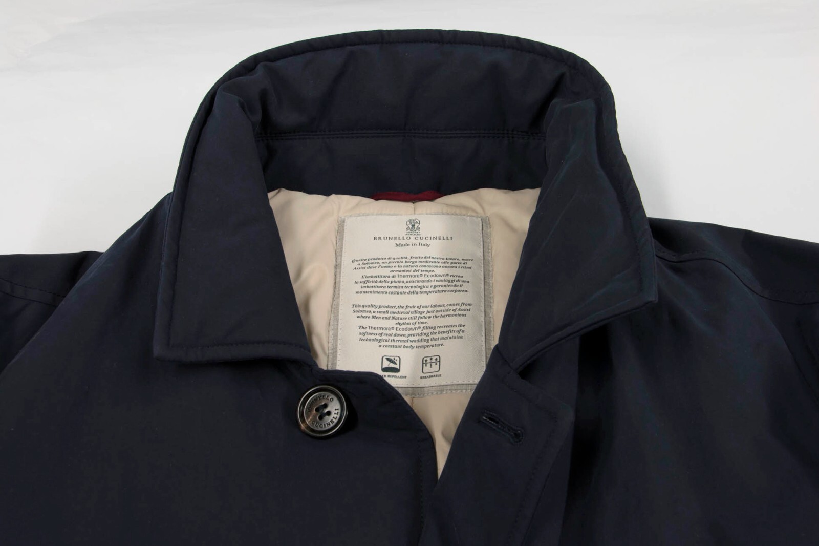 Pre-owned Brunello Cucinelli $4695  Men's Puffer Rain Overcoat With Logo Buttons A242 In Blue