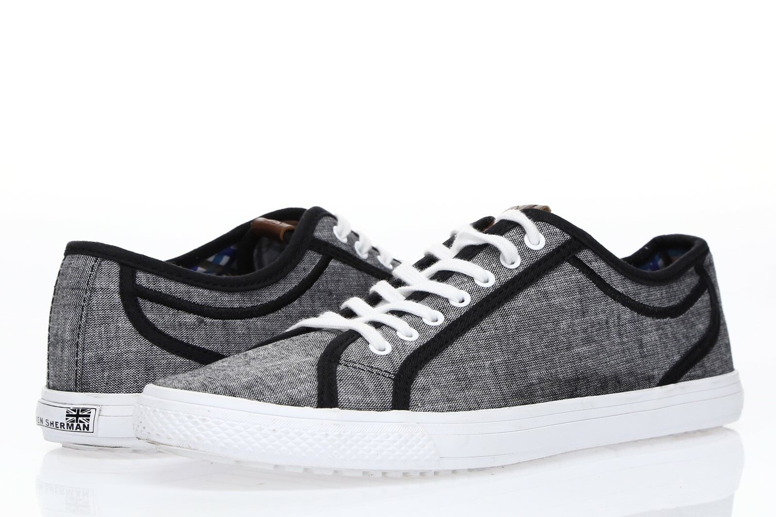 BEN SHERMAN Mens Grey Linen Lace Up Casual Sneakers Flat Shoes Size 7.5