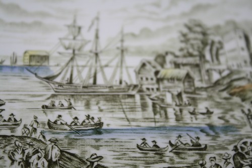 TORONTO FISH MARKET HERITAGE PLATE  RIDGEWAY  BARLETT'S SCENE EARLY CANADA1842