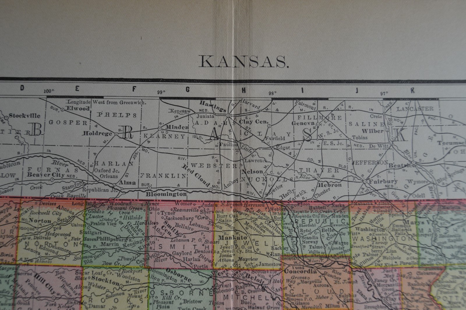 1895 Antique Map of Kansas
