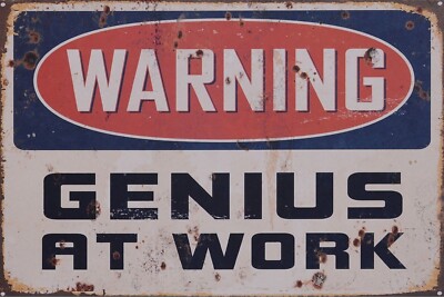 Genius at work, funny Retro Vintage Metal Sign, Man Cave, garage, gift