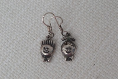 Vintage Sterling Silver 925 School Boy School Girls Dangle Earrings Marked E F 
