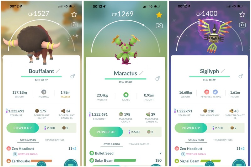 Pokemon Shiny Maractus, Bouffalant, Sigilyph Go Tour TRADE 1m Stardust